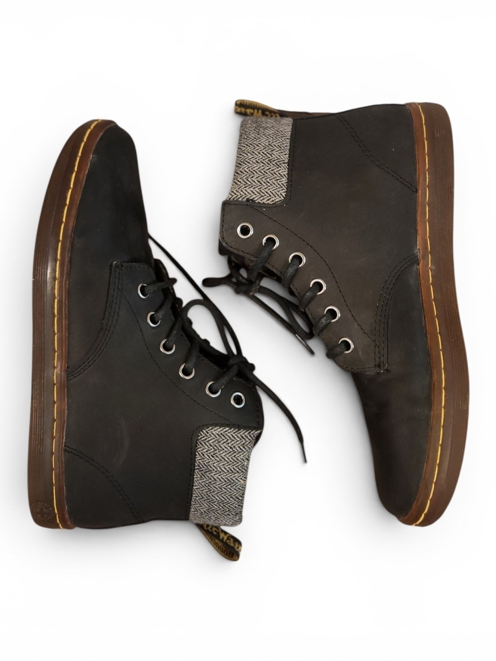 Dr. Martens Maelly Black Leather Lace Up Herringbone Gorpcore Casual Boots Sz 7